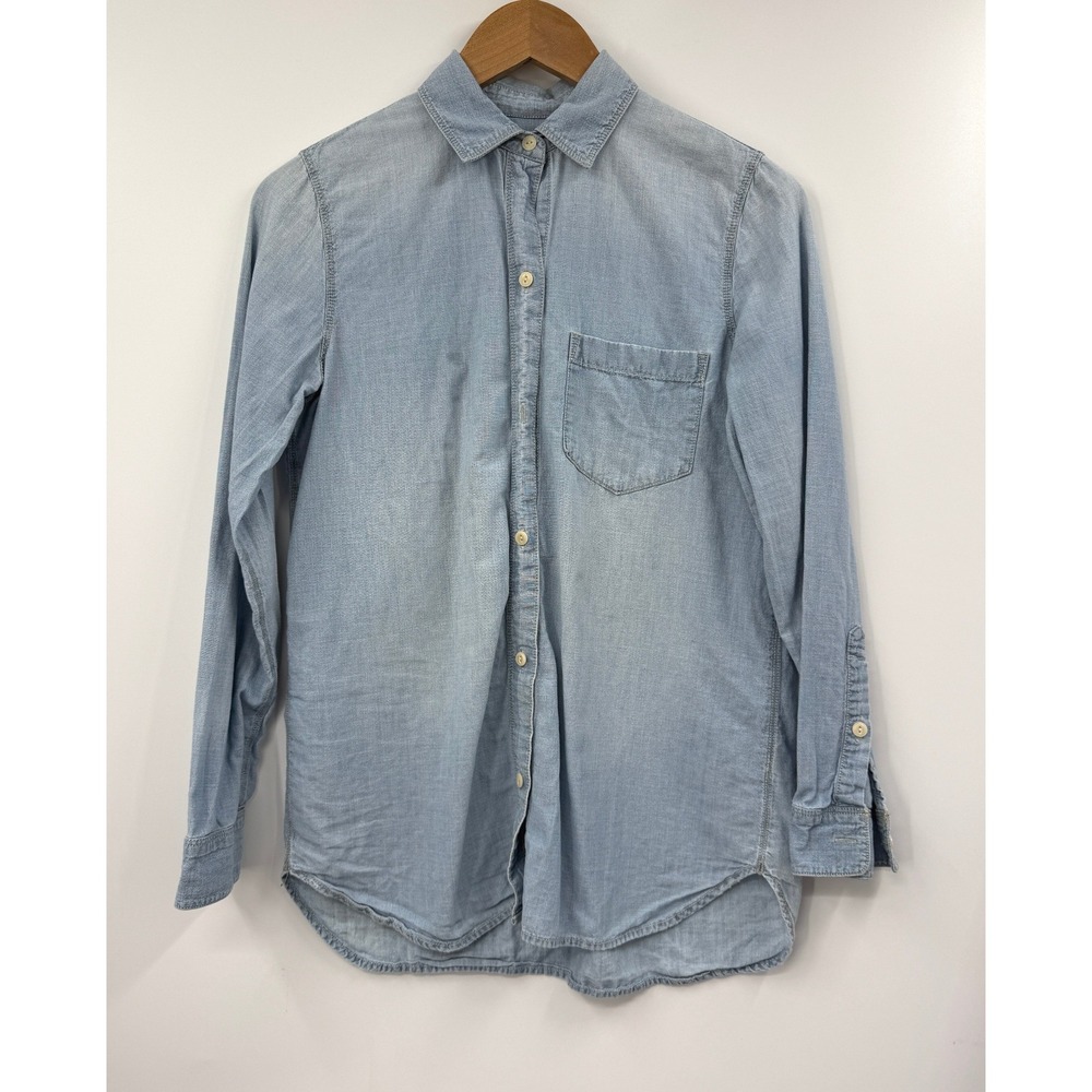 Madewell Womens XS Light Wash Denim Chambray Button Down Shirt C9155 Long Sleeve